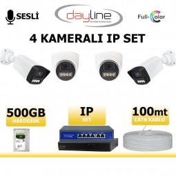 Dayline 5mp 4 Kameralı Gece Renkli ve Sesli IP Kamera Seti